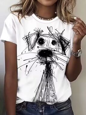 Fashionable casual doodle puppy short sleeve t-shirt